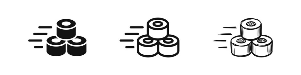 Fast Sushi Delivery Icon Set Representing Japanese Food Logistics © drawing lines