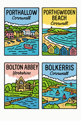 Obraz premium Collection of Vintage Travel Posters Featuring Coastal Villages and Historic Sites