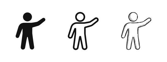 Fototapeta premium Person Waving or Pointing Icon Set in Solid, Outline, and Hand-Drawn Styles