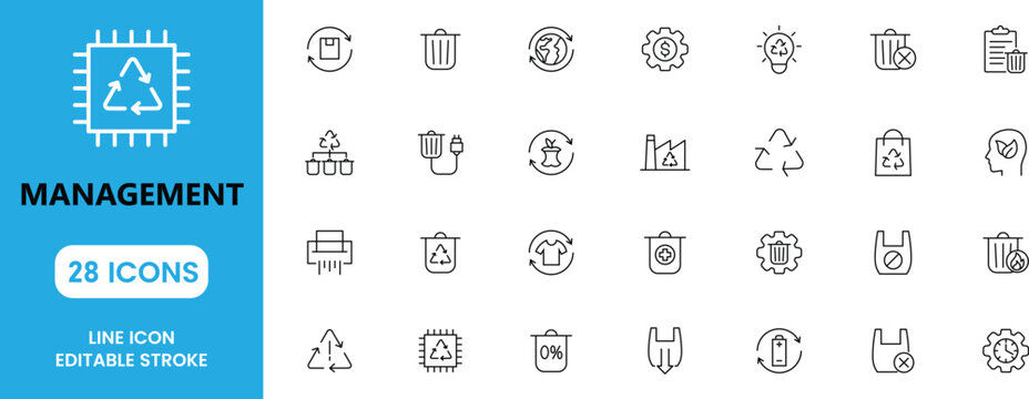 Management Line Icons Set Business Team Planning Strategy Outline Icons Collection UI UX Web App Editable Stroke