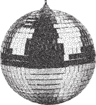 Disco ball y2k brutalist stipple graphic, Sphere retro halftone vector transparent png isolated, Party 2000s photocopy grunge tattoo design