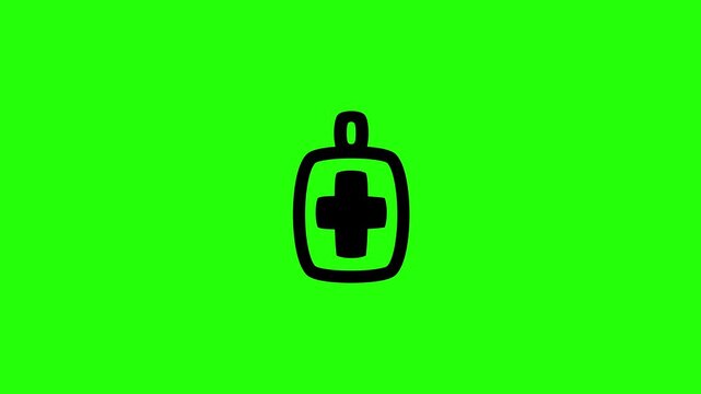 Clean 4K horizontal video showing a medical first aid cross pendant tag marker badge bouncing. High quality popup graphic for dog vaccination history map.