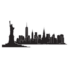 Obraz premium New york city skyline silhouette with statue of liberty landmark
