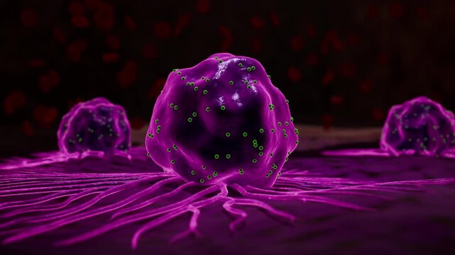 Rapidly Dividing Malignant Cells Attacking Surrounding Biological Tissue Structure 3D Rendering
