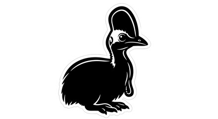 Fototapeta premium Black silhouette of a cassowary bird on white background.