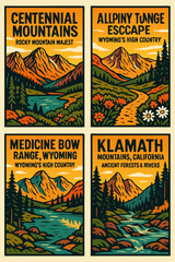 Obraz premium Vintage Travel Posters of Majestic Mountain Landscapes and Rivers