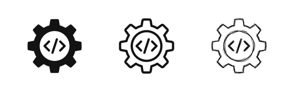 Web Development and Software Programming Code in Gear Icon Set