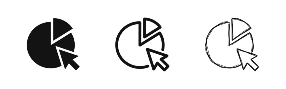 Interactive Data Analysis Pie Chart with Mouse Cursor Icon Set