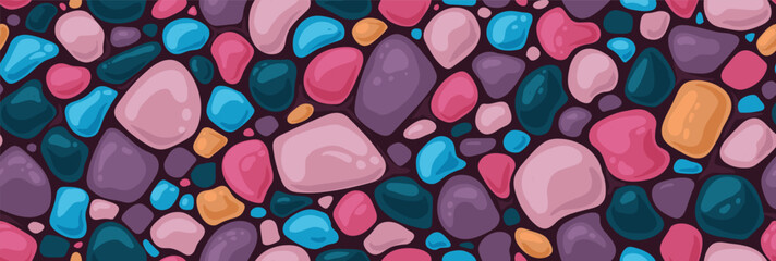 Cobblestone pavement texture featuring natural stone pattern. Seamless pebble mosaic design for walkway, garden path, or outdoor floor with authentic masonry appeal. Vector illustration © Foxelle