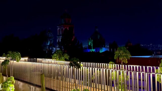 Lightning Flashes Above Illuminated Cathedral at Night (San Luis Potosi, San Luis Potosi, Mexico)