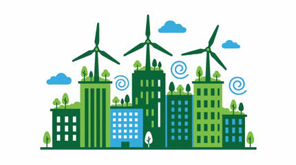 Naklejka premium Eco city with Windmills and Green Buildings Illustration