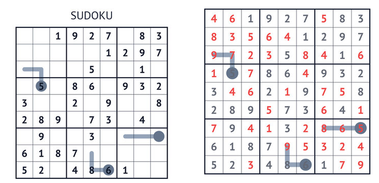 Sudoku puzzle with solved and unsolved sections in grid layout  