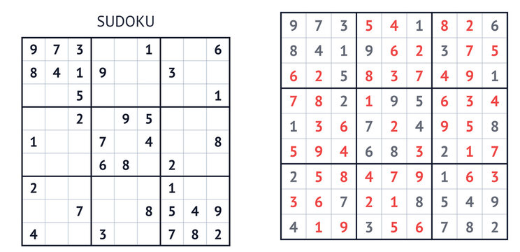 Classic Sudoku puzzle grid with numbers and solution on display  