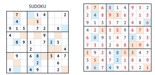 Sudoku puzzle grid with alternating blue and orange highlights   © Dana
