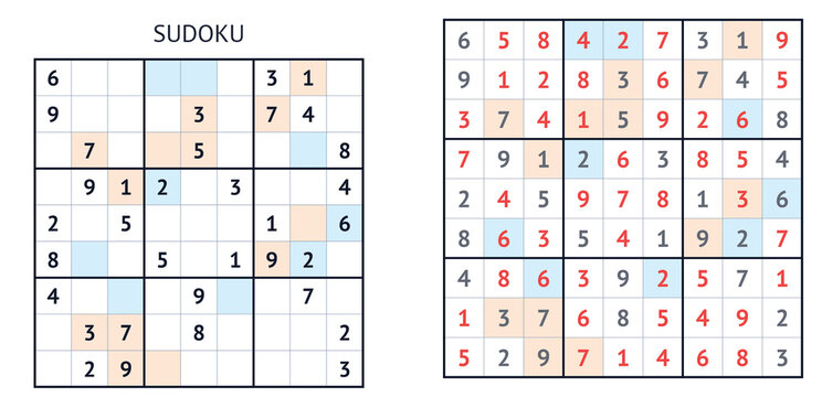 Sudoku puzzle with even and odd number highlighting in grids  