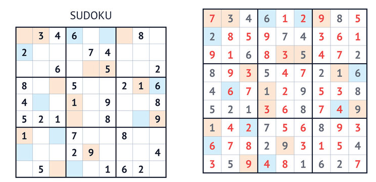 Sudoku puzzle with solution displaying even and odd numbers  
