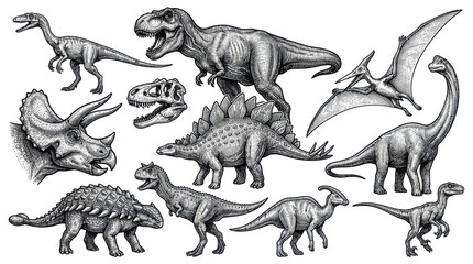 Collection of Dinosaurs - Hand-Drawn Illustrations © nongko