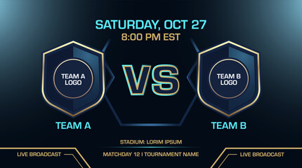 Sports scoreboard layout live broadcast event screen vector graphic with team VS display template  © MdIsrafil