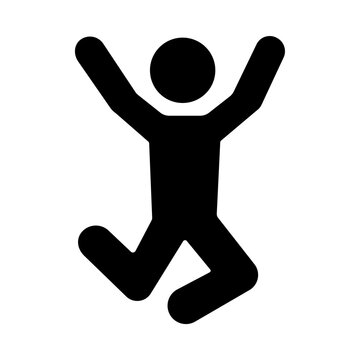 Happy human figure icon with arms raised showing excitement and joy vector illustration for user interface design isolated on white background depicting positive emotion celebration activity.