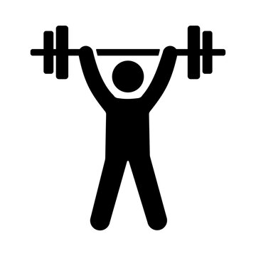 Strong person lifting heavy weight barbell isolated icon representing intense strength training exercise fitness routine body building activity and healthy lifestyle goal achievement with solid black.