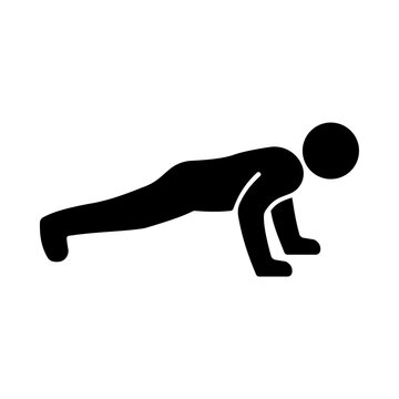 Person performing pushup exercise icon representing bodyweight strength training workout routine fitness activity physical health muscle building and core stability movement for athletic training.