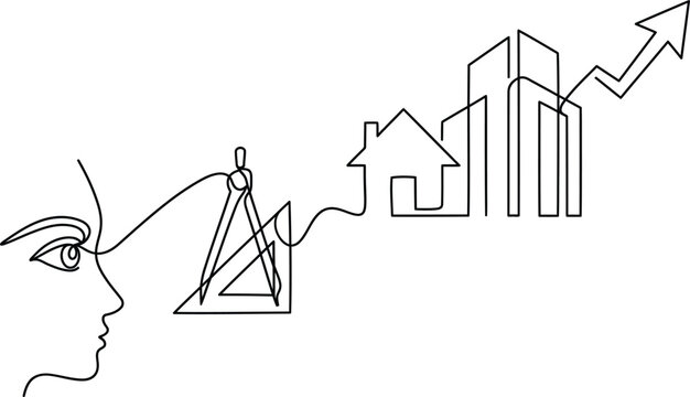 Continuous line art of architect vision for real estate growth.
