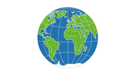 Obraz premium Illustrated globe map graphic with continents and grid lines isolated on white backdrop
