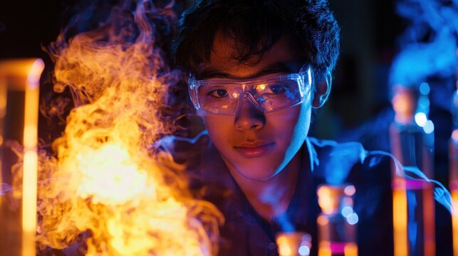 A student lighting up with brilliance during a science fair presentation