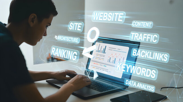 Person analyzing website traffic and seo metrics