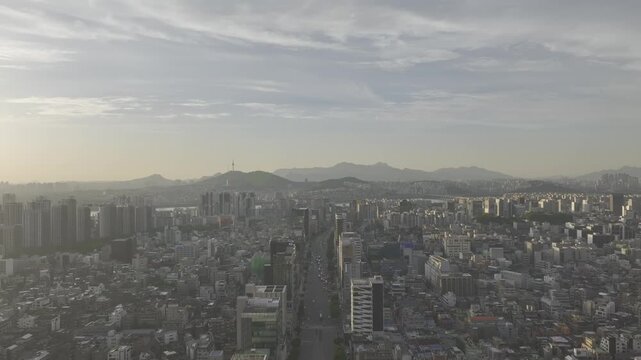 Aerial view of Sinnonhyeon Station and Gangnamdaero cityscape in Seoul