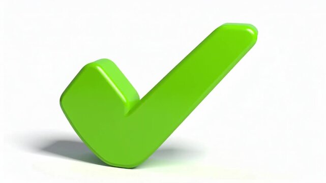 3D Green Check Mark Symbol Isolated on White Background