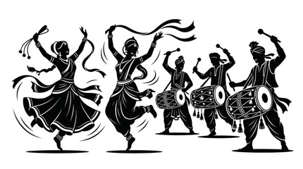 Indian Dancers and Drummers Silhouette Festival Celebration © Roni