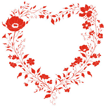 Red Love Wreath Botanical Border Frame Line Art Illustration