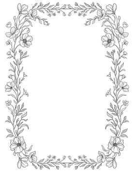Wildflower Botanical Border Frame Hand Drawn Floral Illustration
