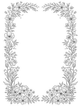Wildflower Botanical Border Frame Hand Drawn Floral Illustration
