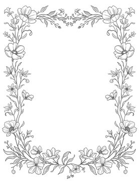 Wildflower Botanical Border Frame Hand Drawn Floral Illustration