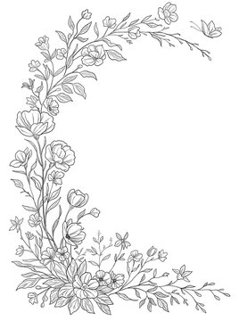 Wildflower Botanical Border Frame Hand Drawn Floral Illustration