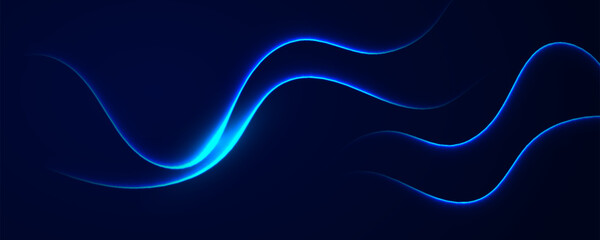 Abstract technology background with glowing neon wave lines. © kanpisut