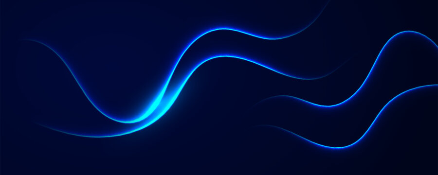 Abstract technology background with glowing neon wave lines.