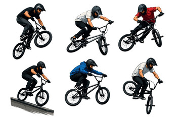 Naklejka premium Vsai bmx riders performing extreme stunts and tricks