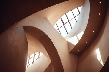 Obraz premium Abstract Warm Interior with Curved Walls and Skylights Casting Shadows