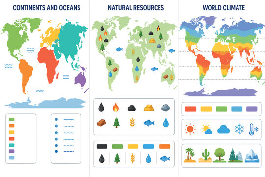 Vsai global geography continents resources climate zone infographic