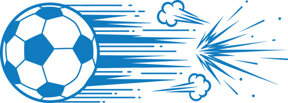 Soccer ball in motion with speed lines and clouds
