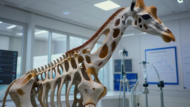 giraffe walking in modern indoor zoo enclosure