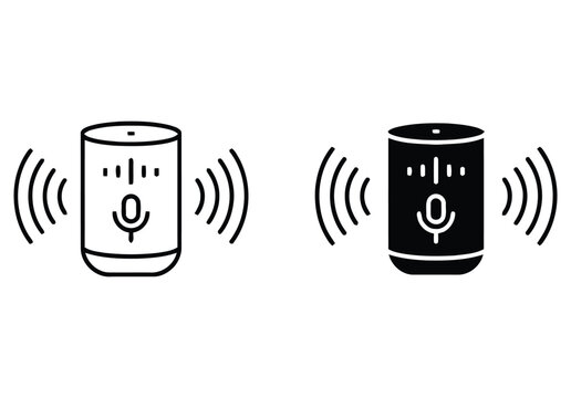 Smart speaker icon set in outline and solid styles with assistant technology microphone automation connected communication