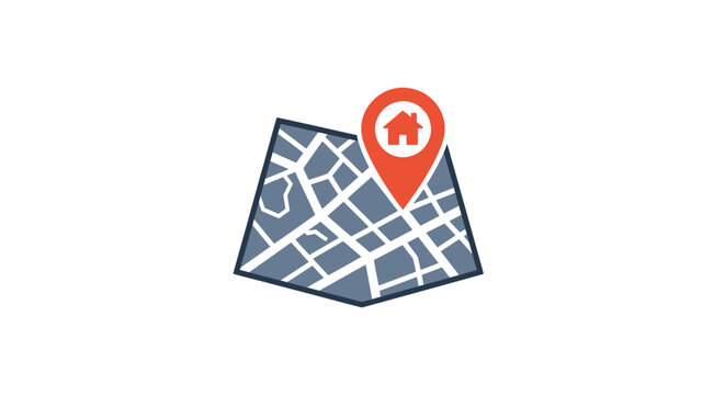 Real estate location icon with map and home marker, ideal for property and address search