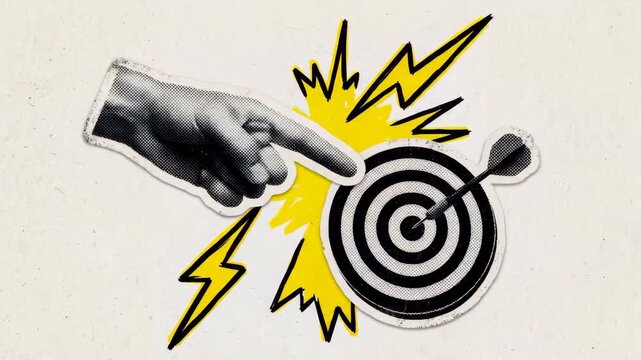 Pop Art Target Goal Collage Illustration, Halftone Texture, Business Strategy Achievement Concept, Retro Magazine Cutout Style Marketing Graphic, Video