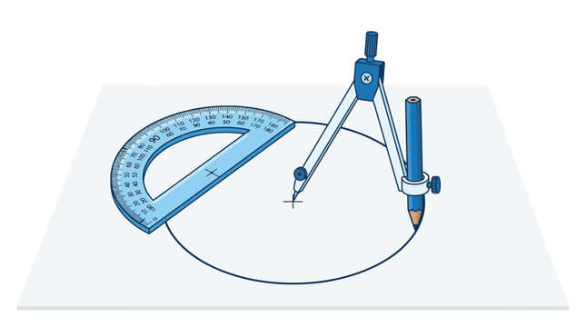 Drawing a circle with compass and protractor