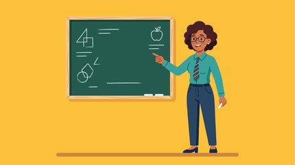 Teacher pointing at geometric shapes on blackboard © Alifia