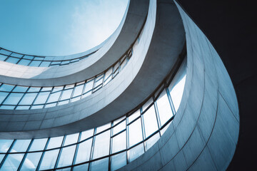 Fototapeta premium Modern Curved Building Interior Design with Glass Windows and Natural Light